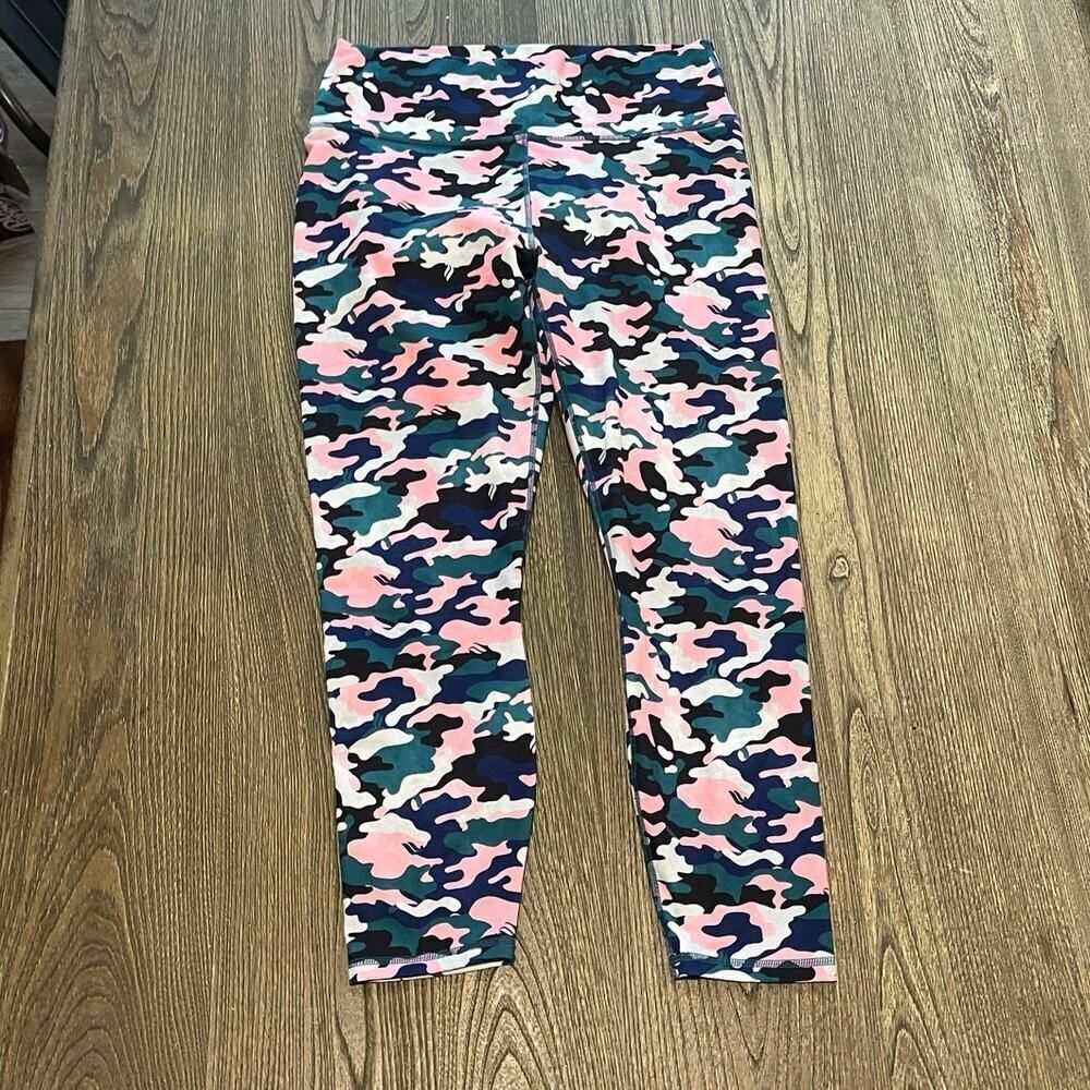 Fabletics Define PowerHold High-Waisted 7/8 Leggings Pull-On Real Teal Camo Sz M